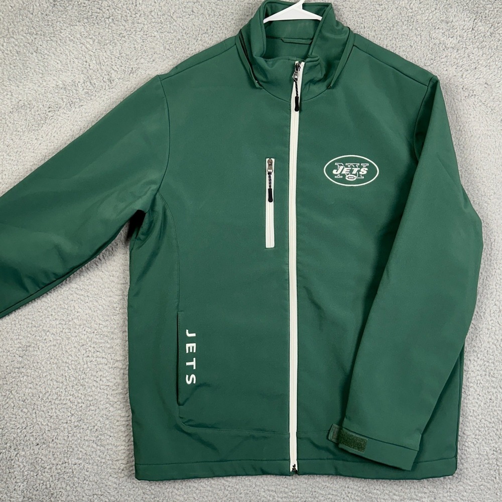 New York Jets NFL Mens Large Jacket Performance Green Fleece Lined Softshell EUC